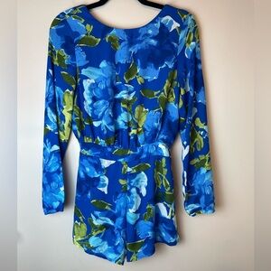 Lulus Romper Sweetest Song Blue Floral Print Size XS Long Sleeve V-Back Fairy